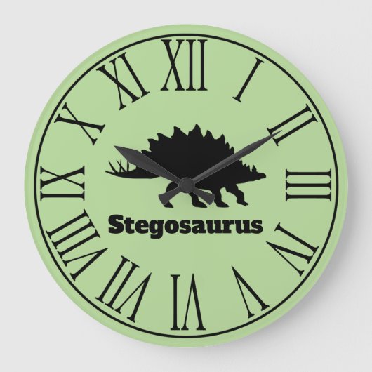Schwarze moderne Stegosaurus-Silhouette Große Wanduhr (Vorderseite)