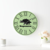 Schwarze moderne Stegosaurus-Silhouette Große Wanduhr (Zuhause)