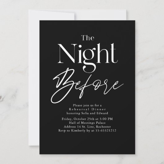 Schwarze moderne Typografie Probeessen Einladung (Vorderseite)