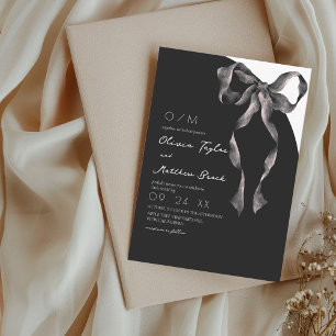 Schwarze moderne und klassische Hochzeitsschleife Einladung