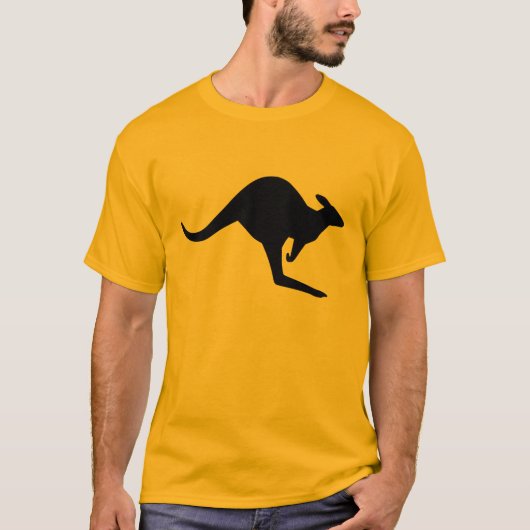 Schwarze moderne Vorsicht Kangaroo Form T-Shirt (Vorderseite)