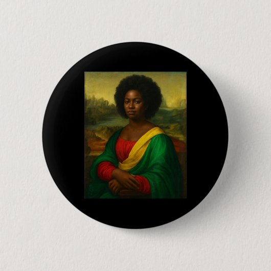 Schwarze Mona Lisa Afroamerikanerin Afro Schwarze  Button (Vorderseite)