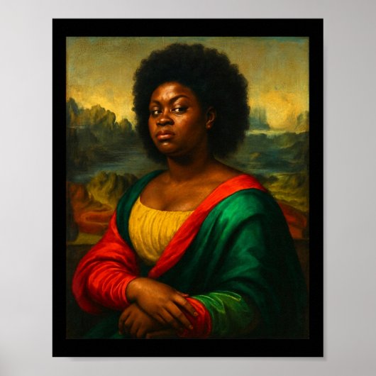 Schwarze Mona Lisa Seitenblick Afro Frau Schwarze Poster (Vorne)