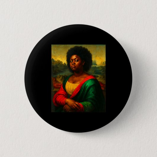 Schwarze Mona Lisa Seitwärtsblick Afro Frau Schwar Button (Vorderseite)