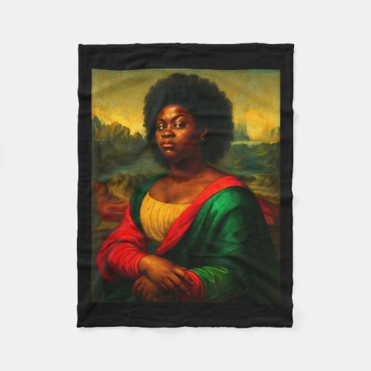 Schwarze Mona Lisa Seitwärtsblick Afro Frau Schwar Fleecedecke (Vorderseite)