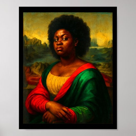 Schwarze Mona Lisa Seitwärtsblick Afro Frau Schwar Poster (Vorne)