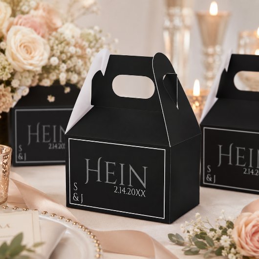 Schwarze Monogramm-Anfangsdatum Hochzeit Geschenkschachtel