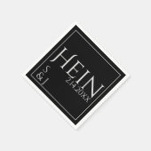 Schwarze Monogramm-Anfangsdatum Hochzeit Serviette (Ecke)