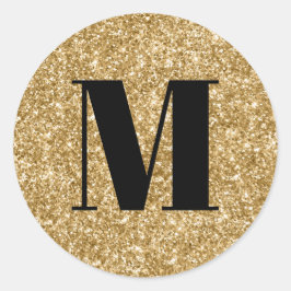 Schwarze Monogramm auf Imitats Gold Glitzer Runder Aufkleber