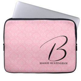 Schwarze Monogramm auf rosa Damaske Laptopschutzhülle