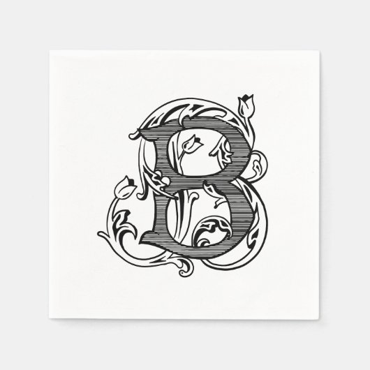 Schwarze Monogramm-Cocktailservietten mit "B" Serviette (Vorderseite)