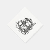 Schwarze Monogramm-Cocktailservietten mit "B" Serviette (Ecke)