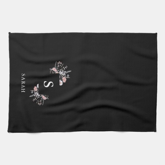 Schwarze Monogramm erste moderne Mama Tee Disc Geschirrtuch (Horizontal)