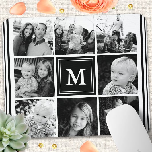 Schwarze Monogramm-Familie - FotoCollage Mousepad
