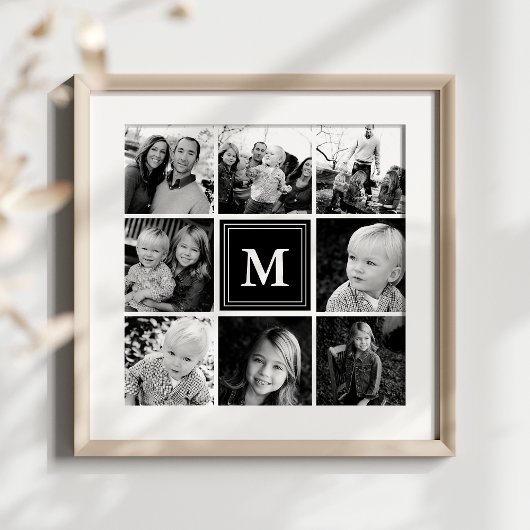 Schwarze Monogramm-Familie - FotoCollage Poster