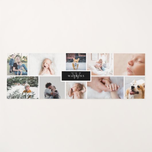 Schwarze Monogramm-Familienfoto Yogamatte (Vorderseite (Horizontal))