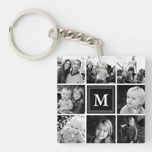 Schwarze Monogramm-Familienfotocollage Schlüsselanhänger