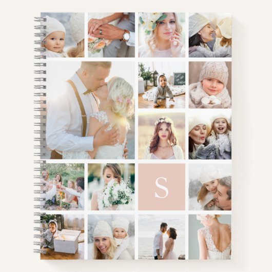 Schwarze Monogramm-FotoCollage Notizblock (Vorderseite)