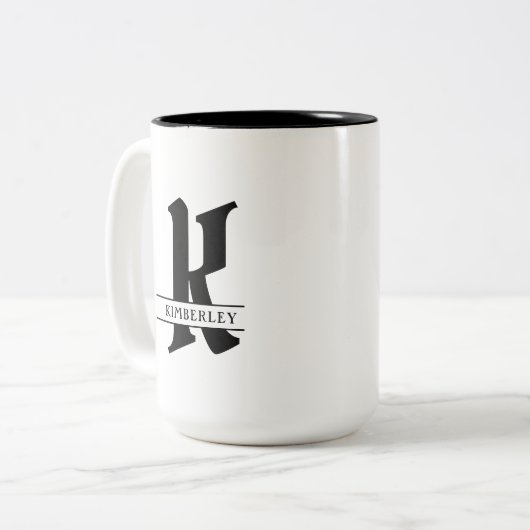 Schwarze Monogramm, geteilte Buchstabentypen Zweifarbige Tasse (Vorderseite Links)
