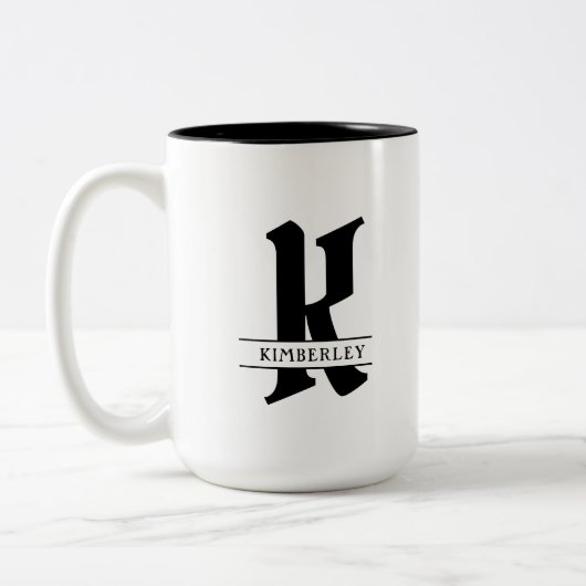 Schwarze Monogramm, geteilte Buchstabentypen Zweifarbige Tasse (Links)