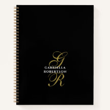 Schwarze Monogramm-Gold-Initialen Weiße Name Elega