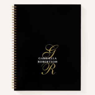 Schwarze Monogramm-Gold-Initialen Weiße Name Elega Notizblock