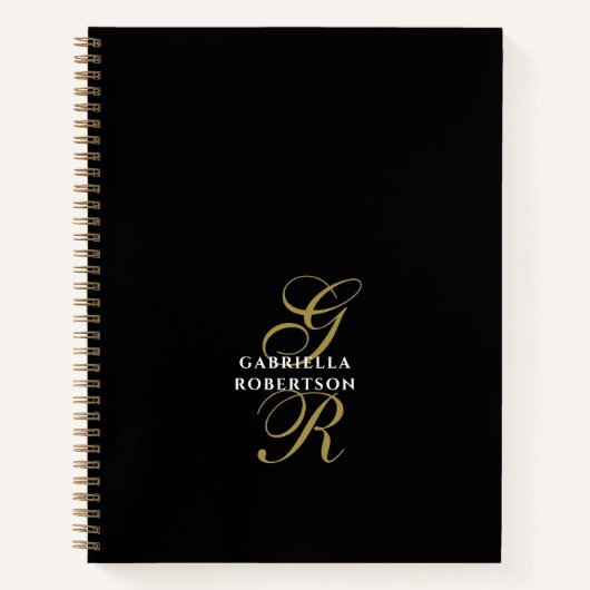 Schwarze Monogramm-Gold-Initialen Weiße Name Elega Notizblock (Vorderseite)