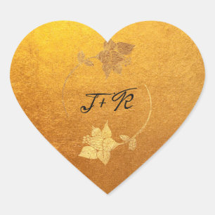 Schwarze Monogramm Golden Kraft Blume Erstmaliger Herz-Aufkleber