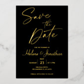 Schwarze Monogramm-Goldfolie Save the Date Einladu Folieneinladung (Vorderseite)