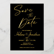 Schwarze Monogramm-Goldfolie Save the Date Einladu