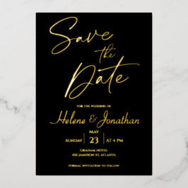 Schwarze Monogramm-Goldfolie Save the Date Einladu Folieneinladung