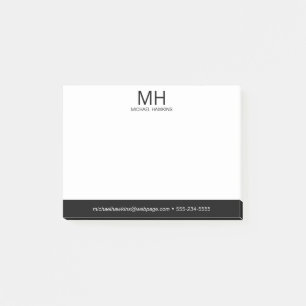 Schwarze Monogramm Herren Post-it Klebezettel