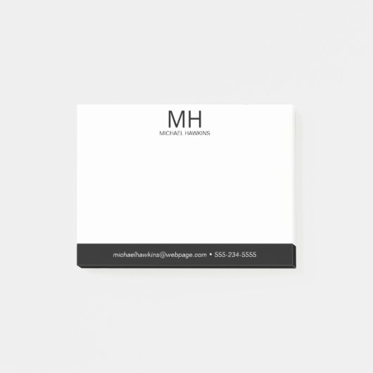 Schwarze Monogramm Herren Post-it Klebezettel (Vorderseite)