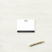 Schwarze Monogramm Herren Post-it Klebezettel (Auf Schreibtisch)