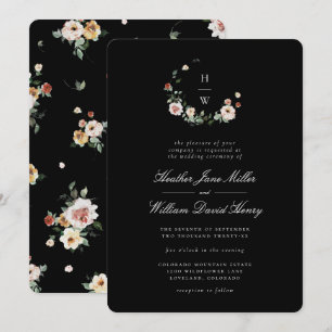 Schwarze Monogramm-Hochzeitseinladung Einladung