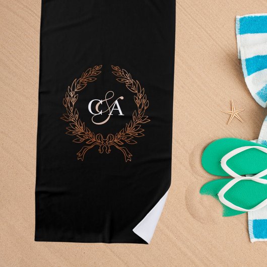 Schwarze Monogramm-Initialen Kranken Rose Goldflit Strandtuch