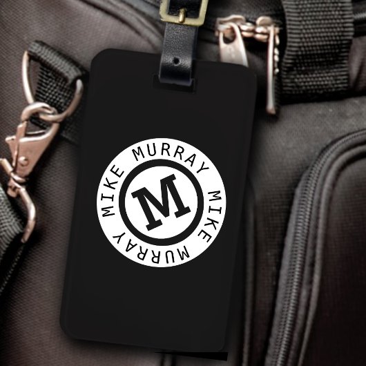 schwarze Monogramm/Rundname und Anfangsbuchstaben  Gepäckanhänger