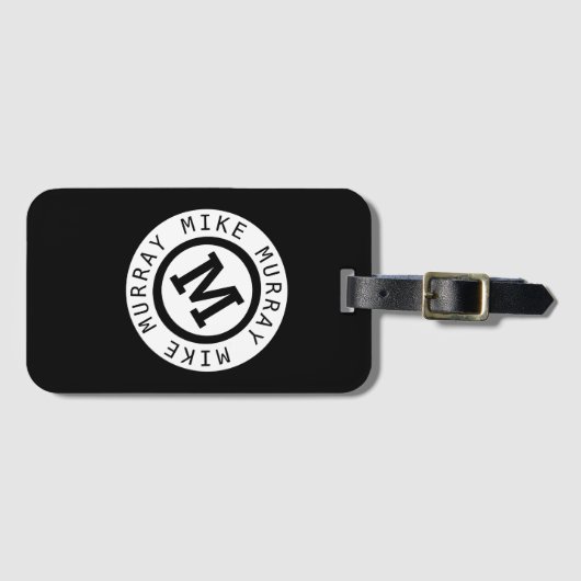 schwarze Monogramm/Rundname und Anfangsbuchstaben Gepäckanhänger (Vorderseite (Horizontal))