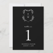 Schwarze Monogramm-Tischnummer Einladung (Vorderseite)