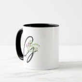 Schwarze Monogramm Typografie "G" Elegante Blume Tasse (Vorderseite Links)
