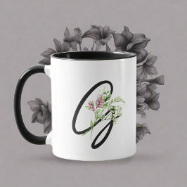 Schwarze Monogramm Typografie "G" Elegante Blume Tasse