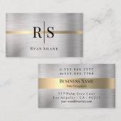 Schwarze Monogramm und Name, gebürstetes Silber un Visitenkarte (Vorne/Hinten)