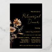 Schwarze Monogramm-Wildblume Probe Abendessen Folieneinladung (Vorderseite)