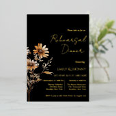 Schwarze Monogramm-Wildblume Probe Abendessen Folieneinladung (Stehend vorne)