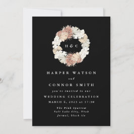 Schwarze Monogramm Wreath Pampas Grass Floral Trop Einladung