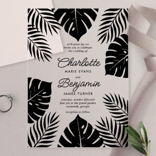 Schwarze Monstera Tropische Hochzeit Acryleinladungen
