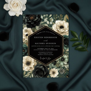 Schwarze Moody Florale Opulente Hochzeit Einladung