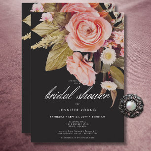 Schwarze Moody Pink Blush Blüten Junggesellinnen-A Einladung