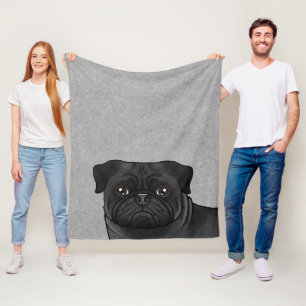 Schwarze Mops-Hund Kopf Nahaufnahme Cartoon-Illust Fleecedecke