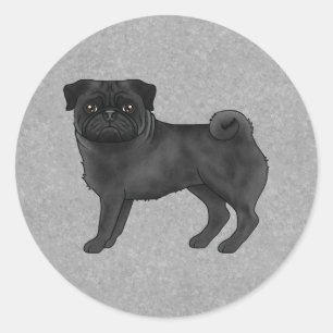 Schwarze Mops-Hund Stehende süße Cartoon-Illustrat Runder Aufkleber